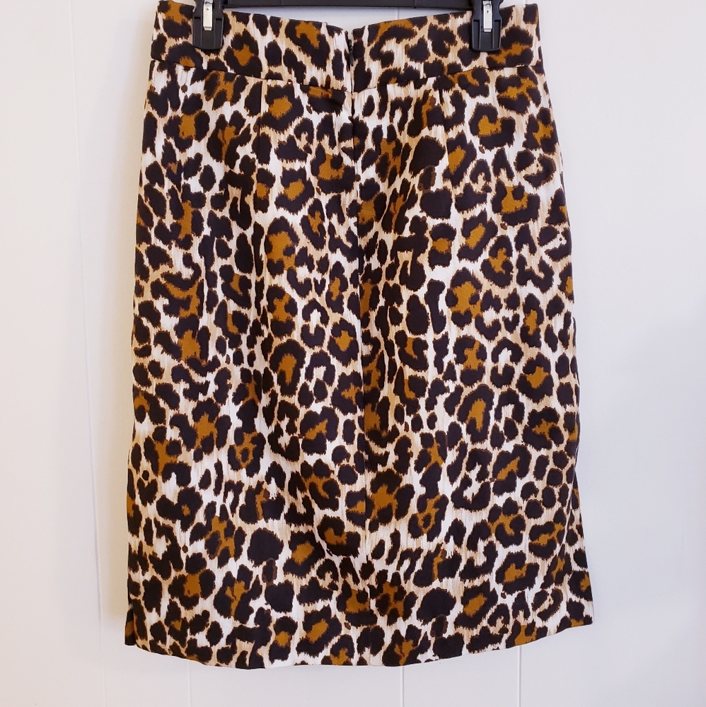 J Crew Women Skirt 8P Leopard Animal Print Linen Blend knee length Style #L3113 - Picture 10 of 14